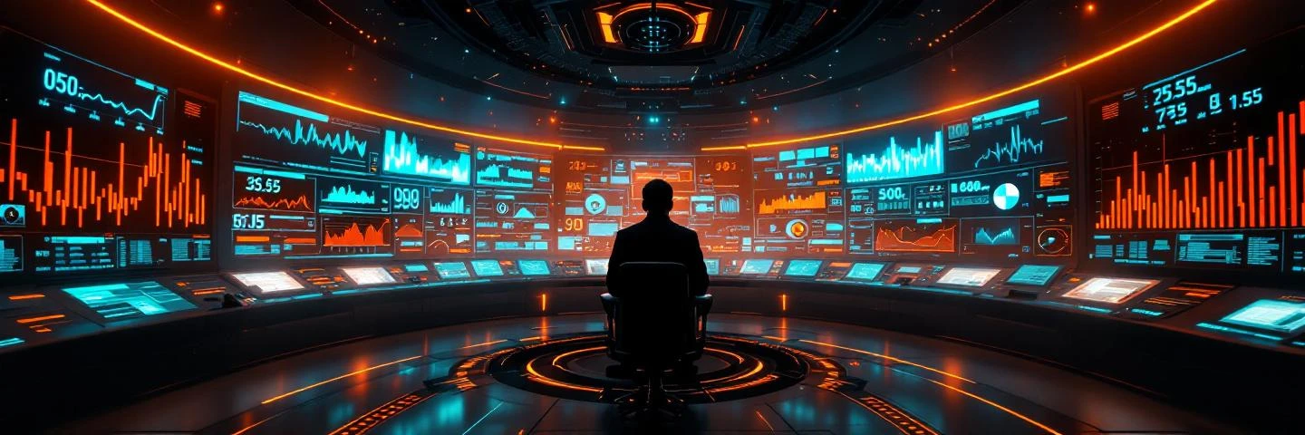 A control room with glowing screens showing agent activity traces β visual metaphor for AI observability
